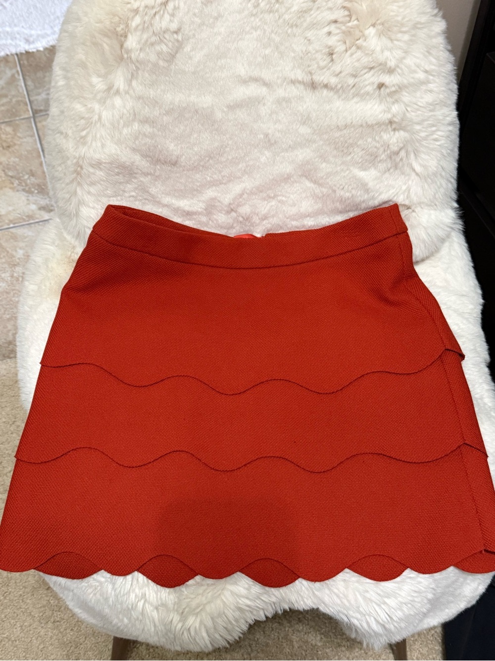 Patrizia Luca Red Scalloped Tier Mini Skirt